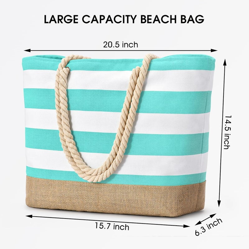 Becokan Beach Bags for Women Large Canvas Beach Tote Bag Beach Bags Waterproof Sandproof Swim Pool Bag Travel Essentials - Image 5